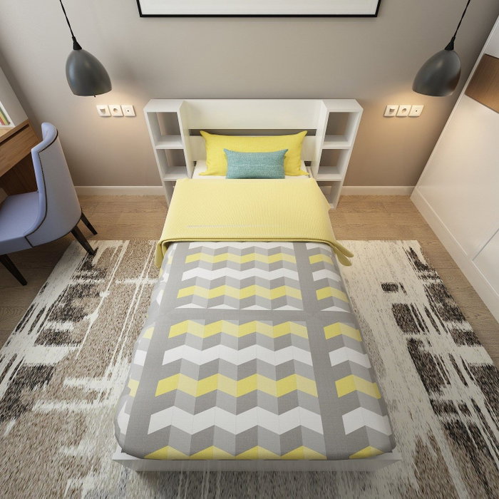 Hanah Home Cama Individual Blanca Tablero Partículas Melamina, Cabecero 93.6x90cm, Estanterías 23.2x90cm, para Colchón 90x190cm, 148 Caracteres